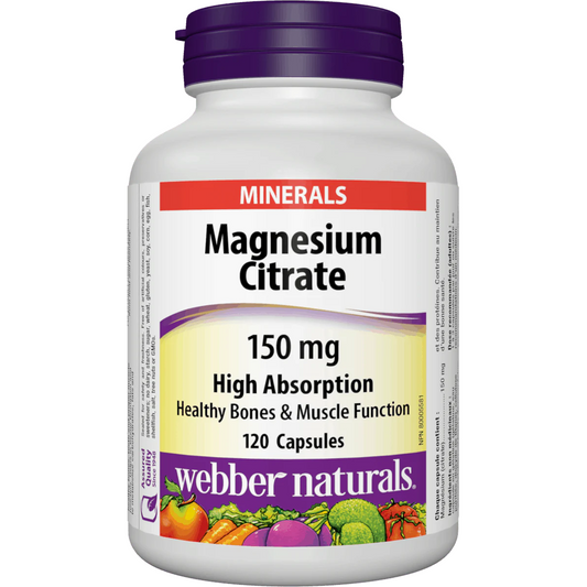Bottle of Webber Naturals Magnesium Citrate supplement on a white background