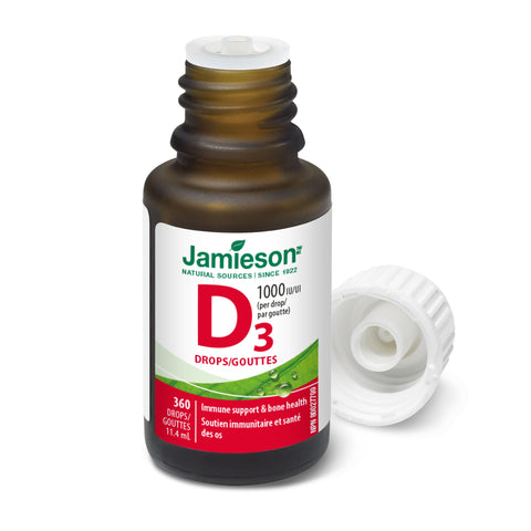 Jamieson Vitamin D3 Drops 11.4 ml bottle and cap