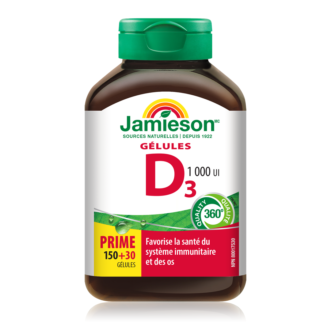 Jamieson Essentials Vitamin D 1000 IU, 150 Softgels +30's Free