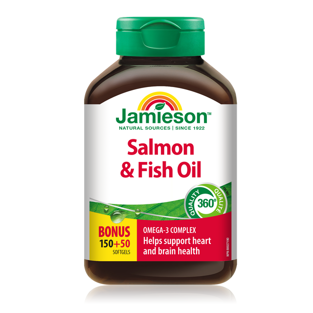 【clearance】Jamieson Salmon and Fish Oils Omega-3 Complex, 150+50 BONUS softgels EXP AUG 2026