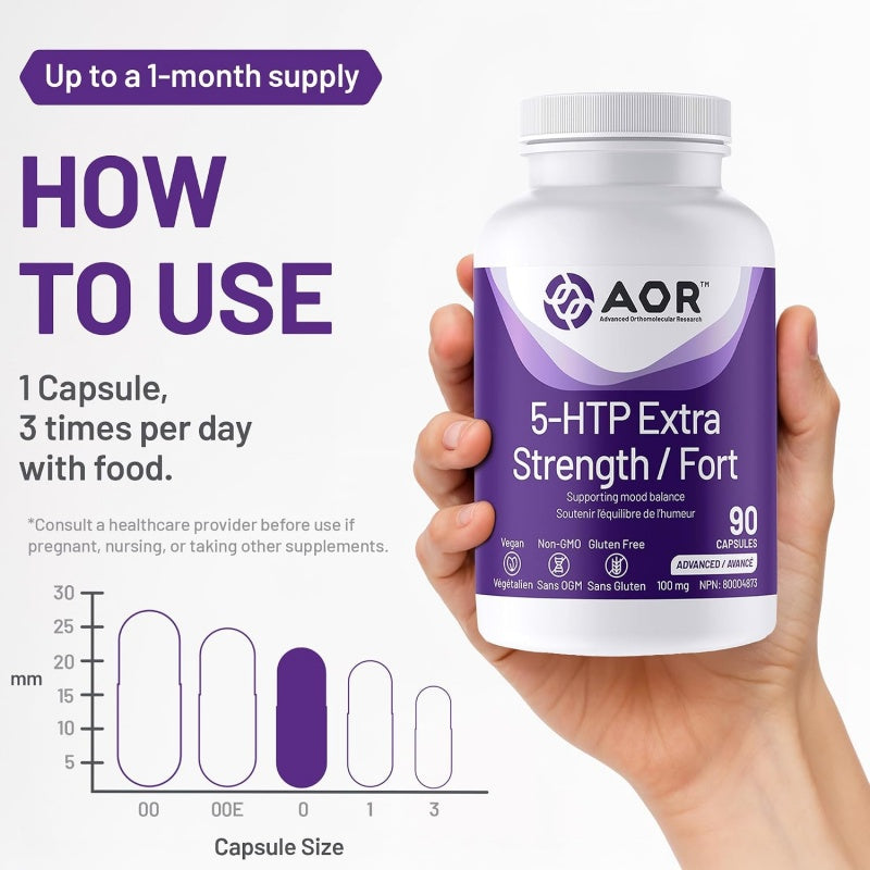 AOR 5-HTP 超强配方 90粒素食胶囊 缓解抑郁和焦虑 改善睡眠