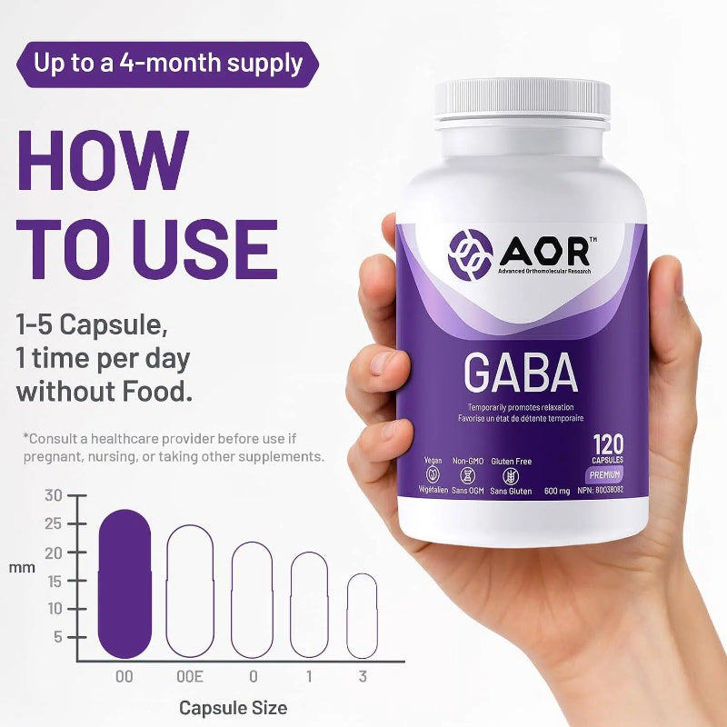 AOR GABA胶囊，600毫克，120粒素食胶囊 缓解紧张情绪，保持思维清晰