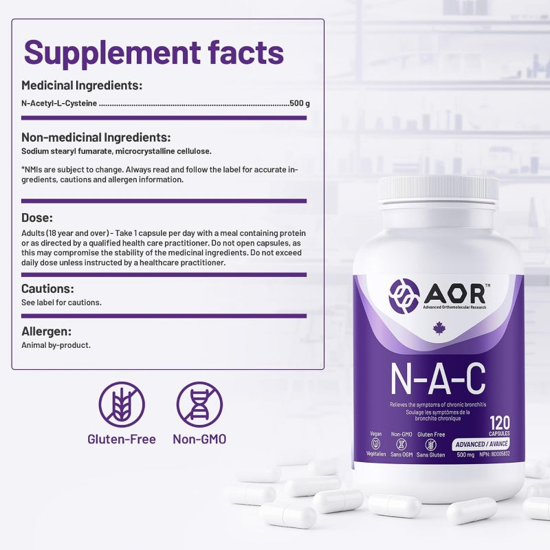 AOR N-A-C N-Acetyl Cysteine 500mg，120caps