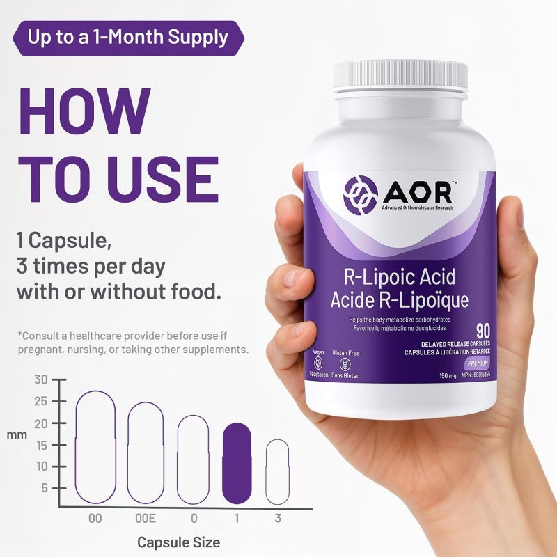 AOR R-Lipoic Acid 150mg 90 veg capsules