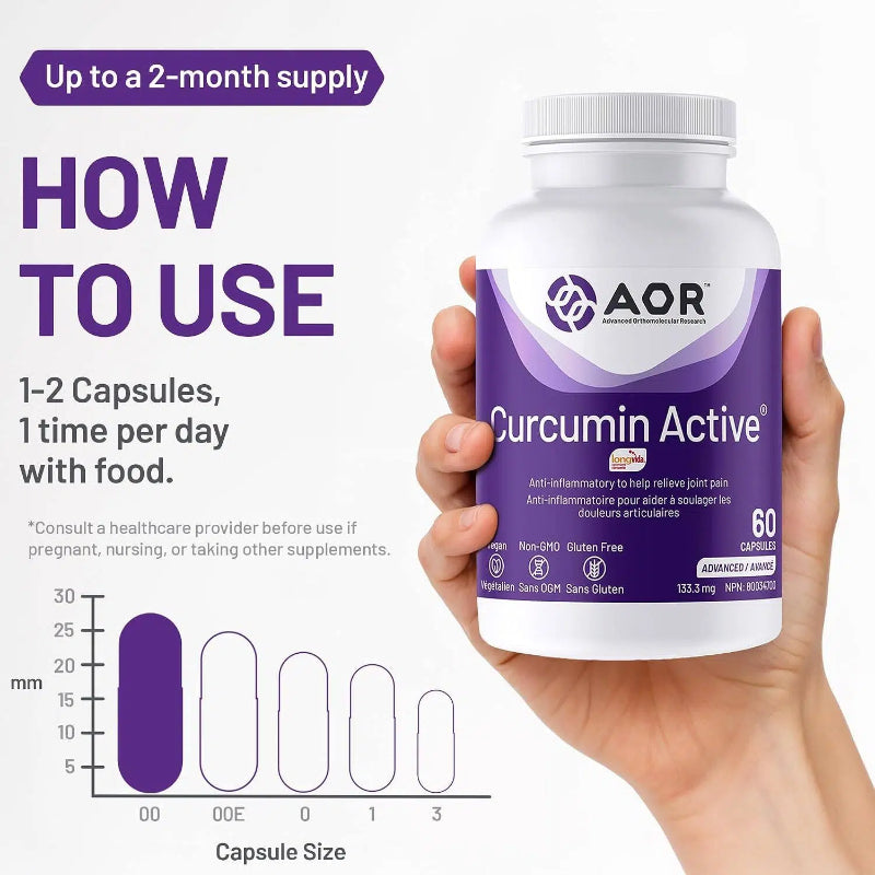 AOR 活性姜黄素 133.3毫克 60粒素食胶囊 缓解运动或炎症引起的关节疼痛