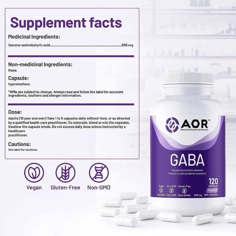 AOR GABA胶囊，600毫克，120粒素食胶囊 缓解紧张情绪，保持思维清晰