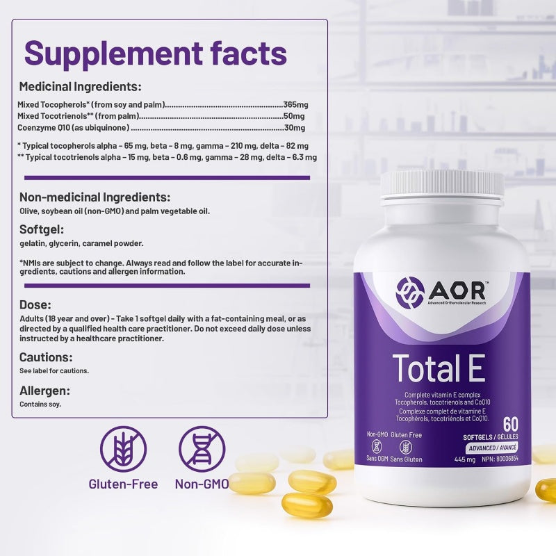 AOR Total E 60 sofgels - Vitamin E Complex Tocopherols, Tocotrienols & COQ10
