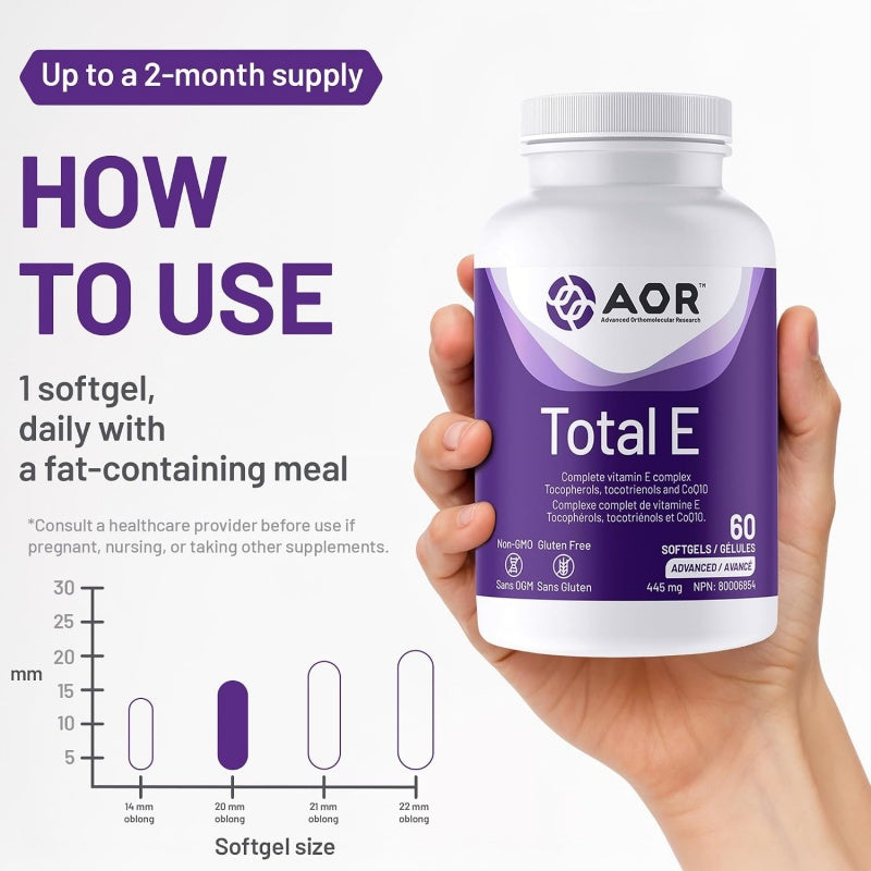 AOR Total E 60 sofgels - Vitamin E Complex Tocopherols, Tocotrienols & COQ10