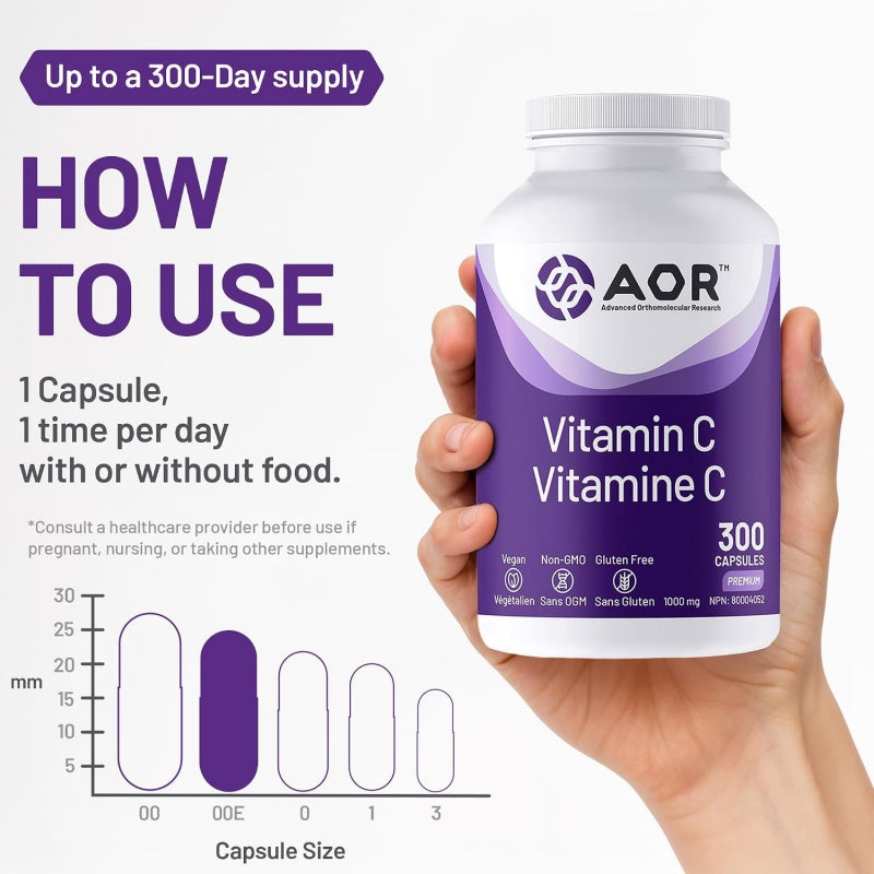 AOR 維他命 C 1000 毫克，300 粒膠囊 提高免疫力
