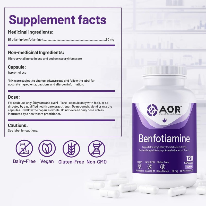 AOR Benfotiamine 80 mg 120 veg capsules