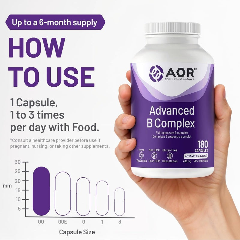 AOR 高效維他命 B 群 180 粒膠囊 支持新陳代謝和紅細胞生成