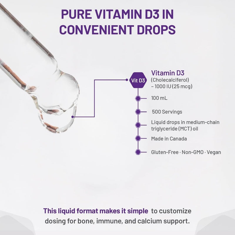 AOR Vitamin D3 Liquid Drops 1000 IU for Adults, 100 ml