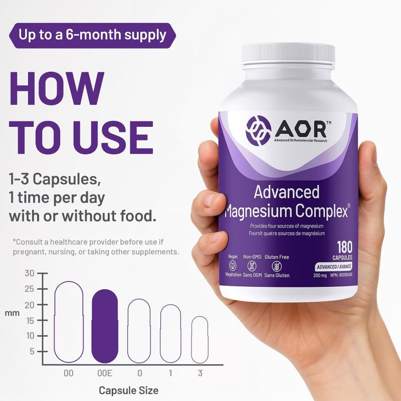 AOR 高级镁复合物 180 粒素食胶囊 有助于放松身心，舒缓肌肉