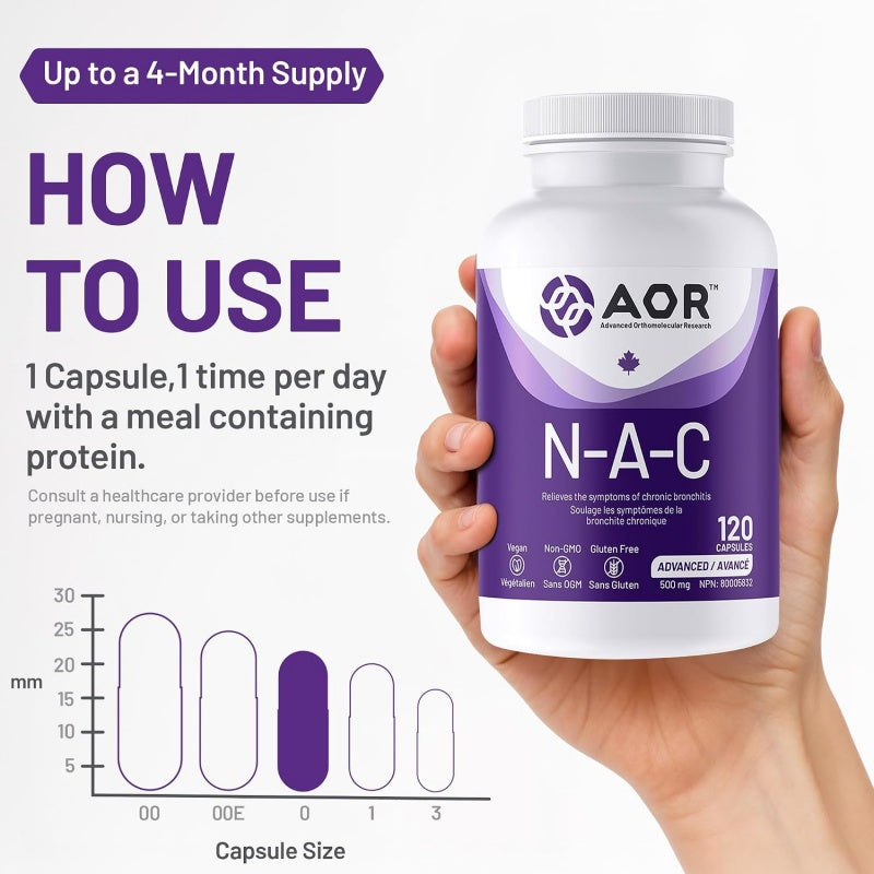 AOR N-A-C N-Acetyl Cysteine 500mg，120caps