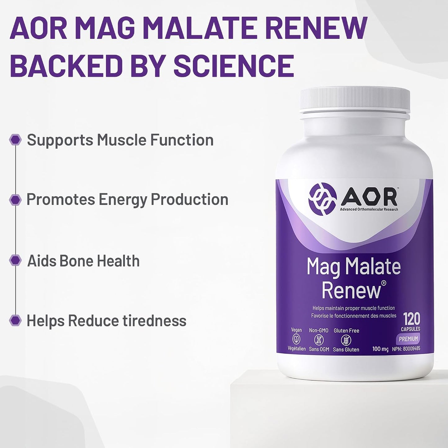 AOR Mag Malate Renew Magnesium Malate 120 Vegetarian Capsules