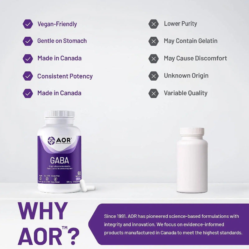 AOR GABA胶囊，600毫克，60粒素食胶囊 缓解紧张情绪，保持思维清晰