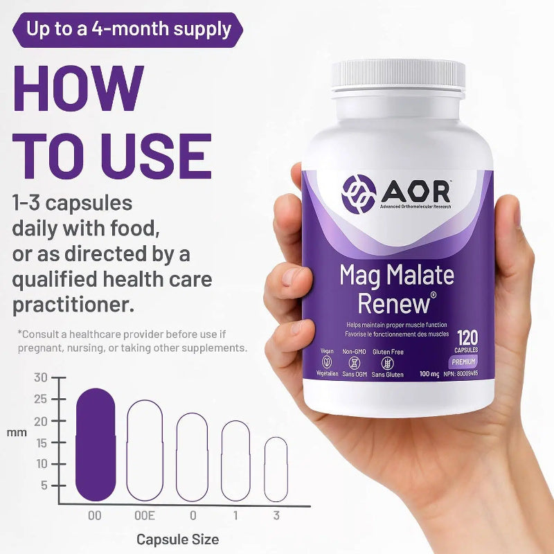 AOR Mag Malate Renew Magnesium Malate 120 Vegetarian Capsules