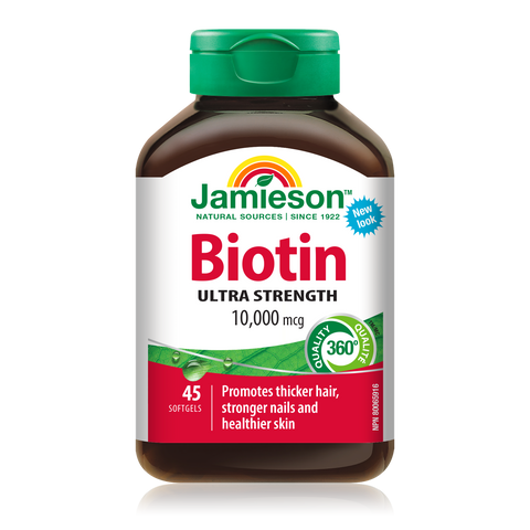 Jamieson Biotin 10,000 mcg | 45 Softgels Canadian Label