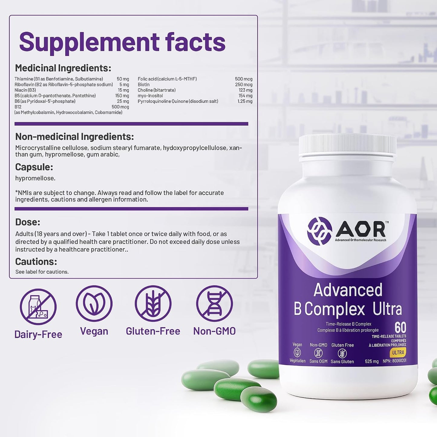 AOR Advanced B Complex Ultra 60 Vegan Tablets
