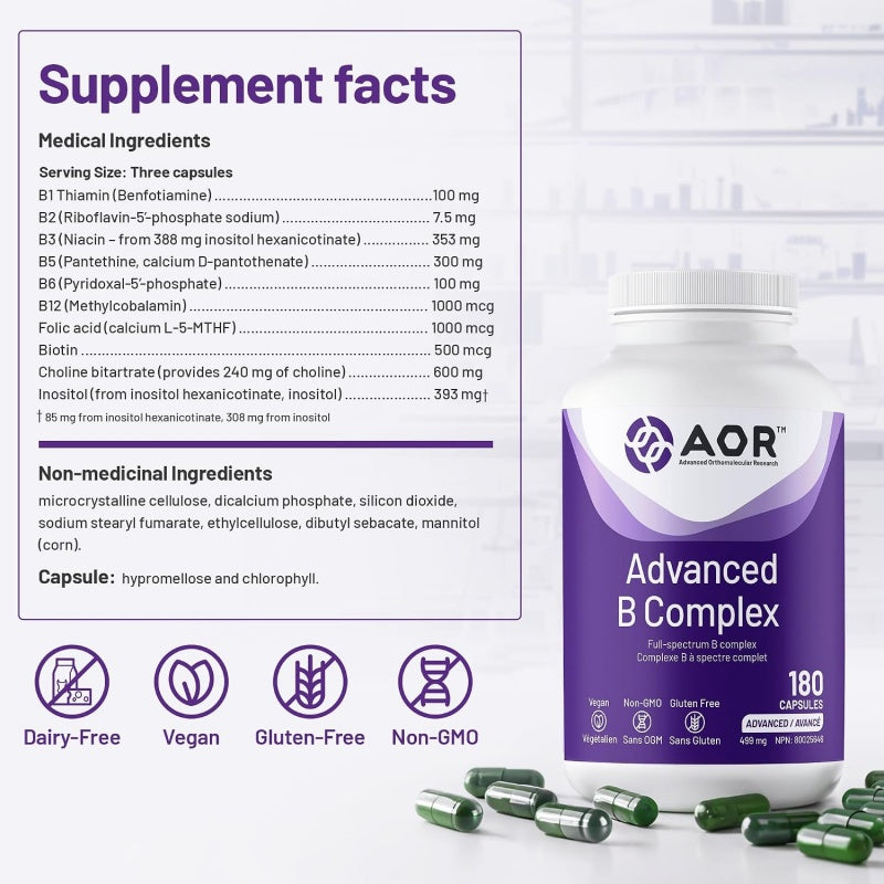 AOR 高效維他命 B 群 180 粒膠囊 支持新陳代謝和紅細胞生成