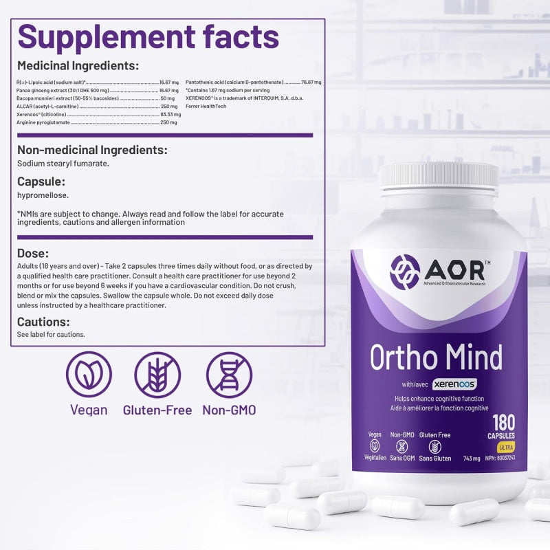 AOR Ortho Mind 認知支持膠囊 180粒素食膠囊 提升專註力和思維清晰度 