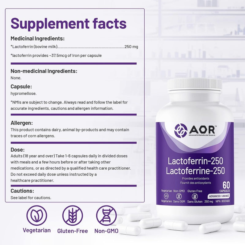 AOR Lactoferrin 250 60 vegi capsules