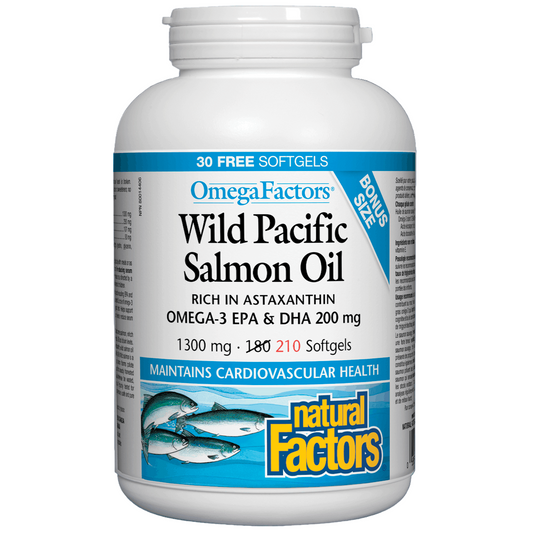 Natural Factors Wild Pacific Salmon Oil, 1000 mg, Bonus 180+30 sgls