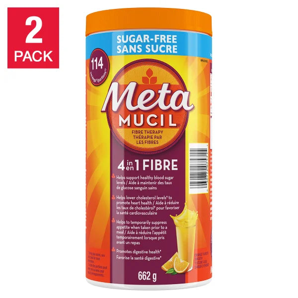 MetaMucil 四合一保健纤维(两件装)，橙子味，662g X 2 