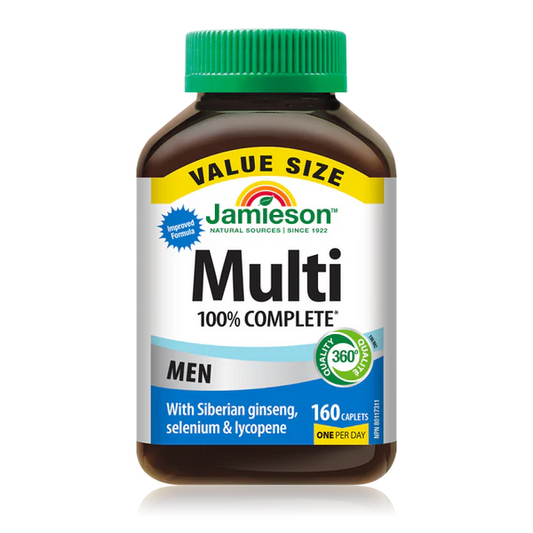 Jamieson Multi 100% Complete Men supplement bottle on a white background