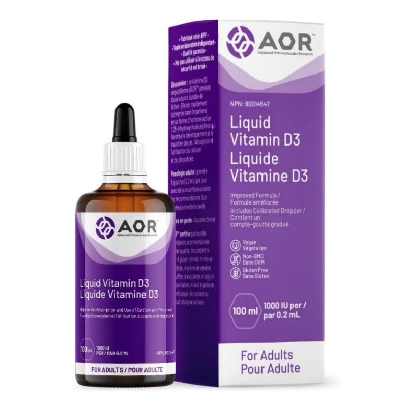 AOR Vitamin D3 Liquid Drops 1000 IU for Adults, 100 ml