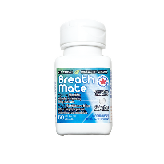 Bottle of Breath Mate supplement on a white background natvd