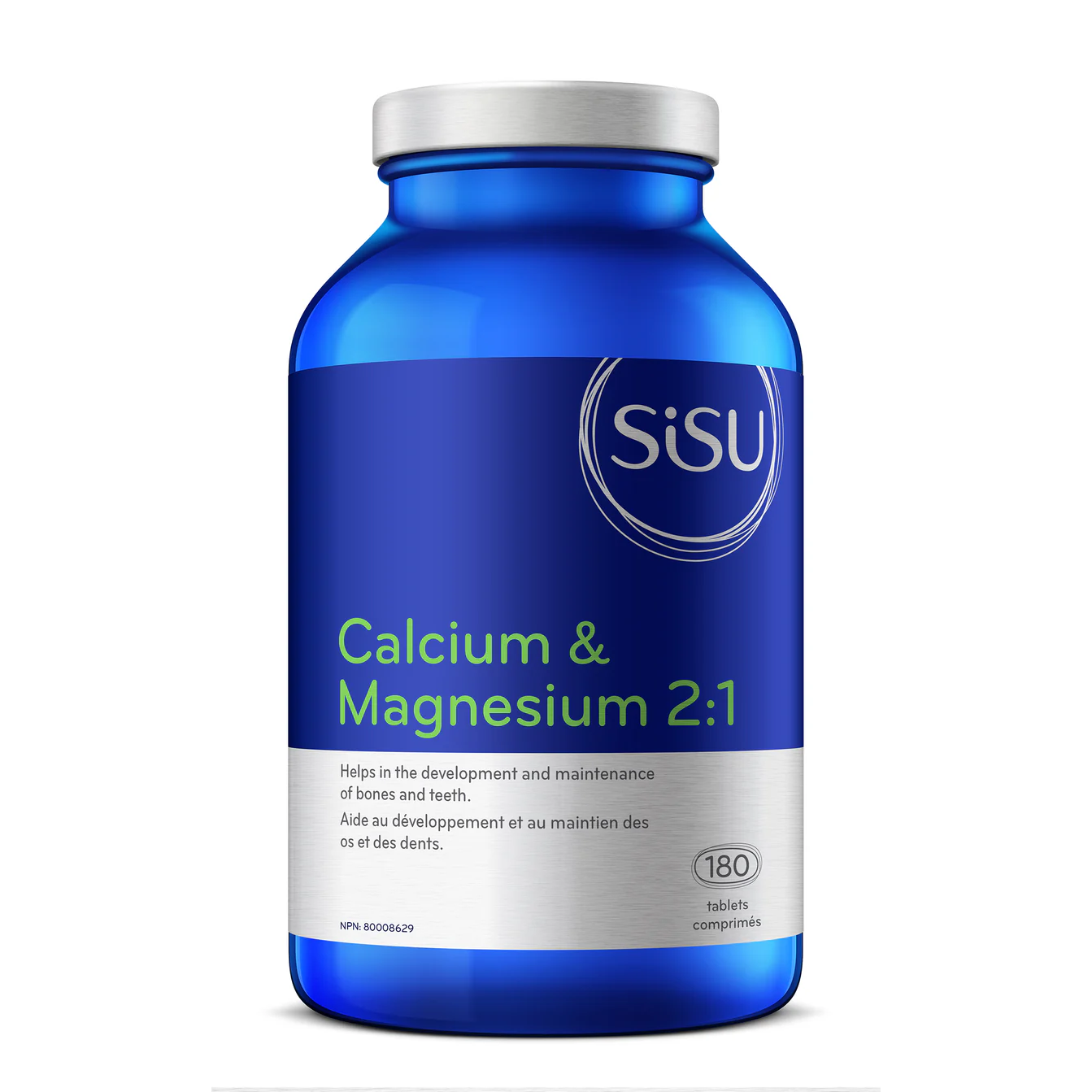 SISU Calcium Magnesium 2:1 180 tablets Canadian label blue bottle sold by natural vitamin direct canada