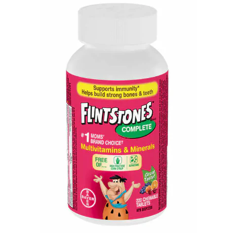 Flintstones children's multivitamin bottle on a white background