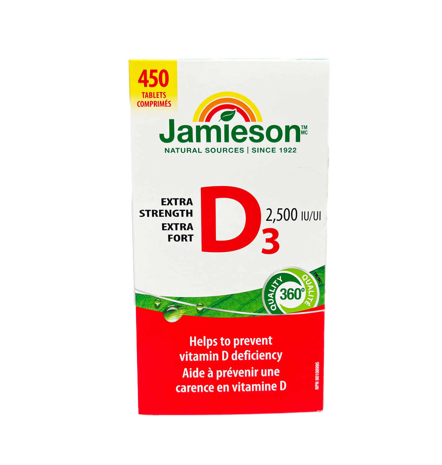 Box of Jamieson Extra Strength Vitamin D3 tablets on a white background natvd.com