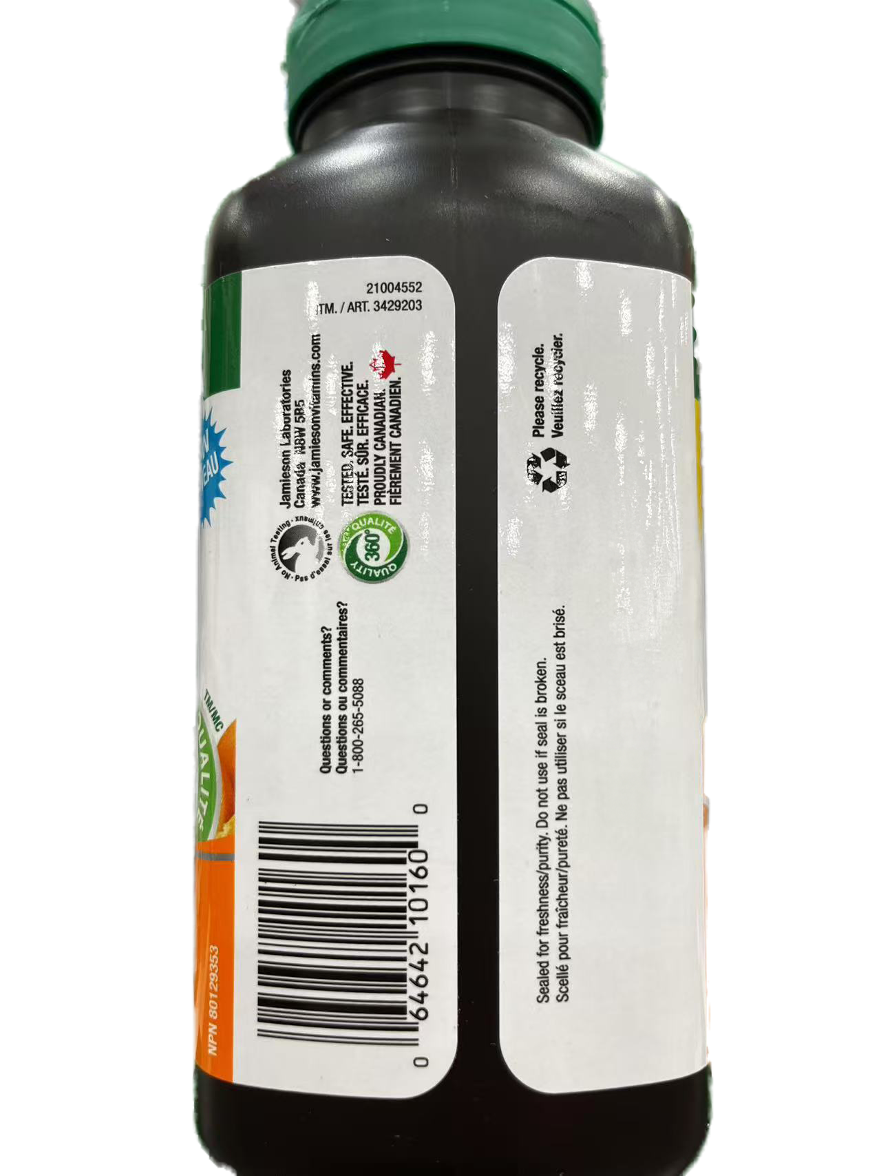 jamieson Vitamin C + Zinc 600 mg Bottle with a label on a white background