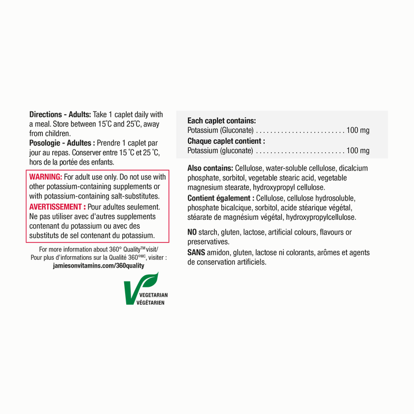 Jamieson Potassium 100mg  Time Release 100 caplets