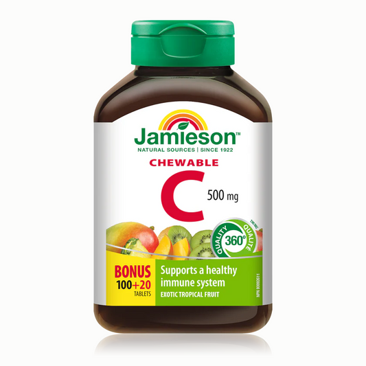 Jamieson Vitamin C 500 mg, Chewable Tropical 100 tablets + 20 FREE BONUS