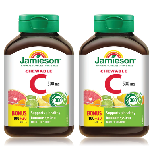 【優惠組合】2瓶 x Jamieson 維生素C，500毫克，熱帶水果口味，100+ 20咀嚼片