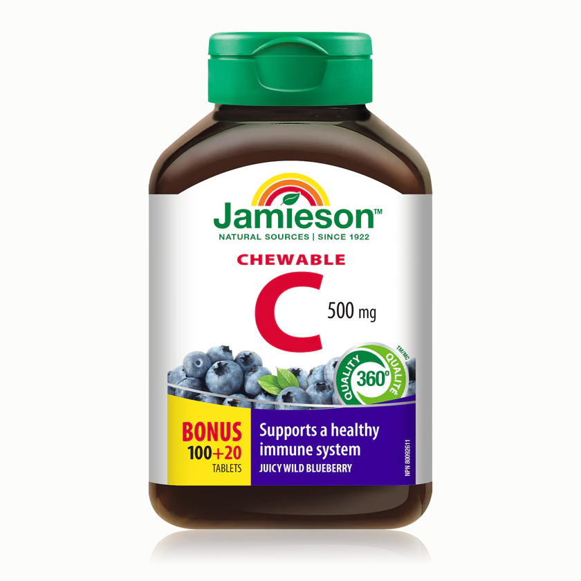 Jamieson 维生素C，500毫克，咀嚼蓝莓100片+ 20片