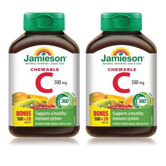 2 x Jamieson Chewable Vitamin C, Assorted Flavours (Cherry, Tropical and Tangy Orange ) , 500 mg, 120 tabs Bundle