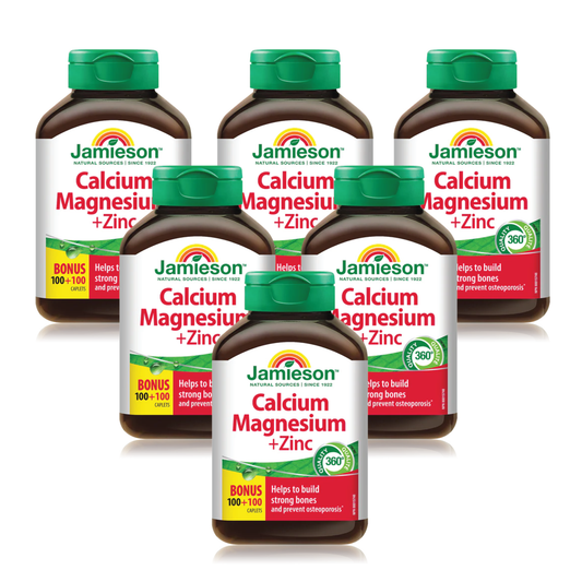 6 x Jamieson Calcium Magnesium with Zinc, 100 caplets + 100 FREE BONUS Bundle
