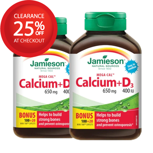 【clearance】2 x Jamieson Mega Cal - Calcium & Vitamin D3 100+20 caplets Bonus Bundle EXP: 11/2026 natvd.com
