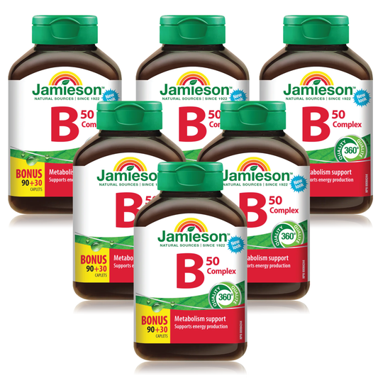 6 x Jamieson Vitamin B Complex, 50 mg, 90+30 Caplets Bundle