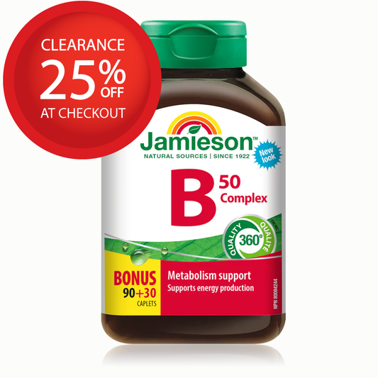 【clearance】Jamieson Vitamin B Complex 50 mg, 90+30 Caplets Exp: Jun 2027
