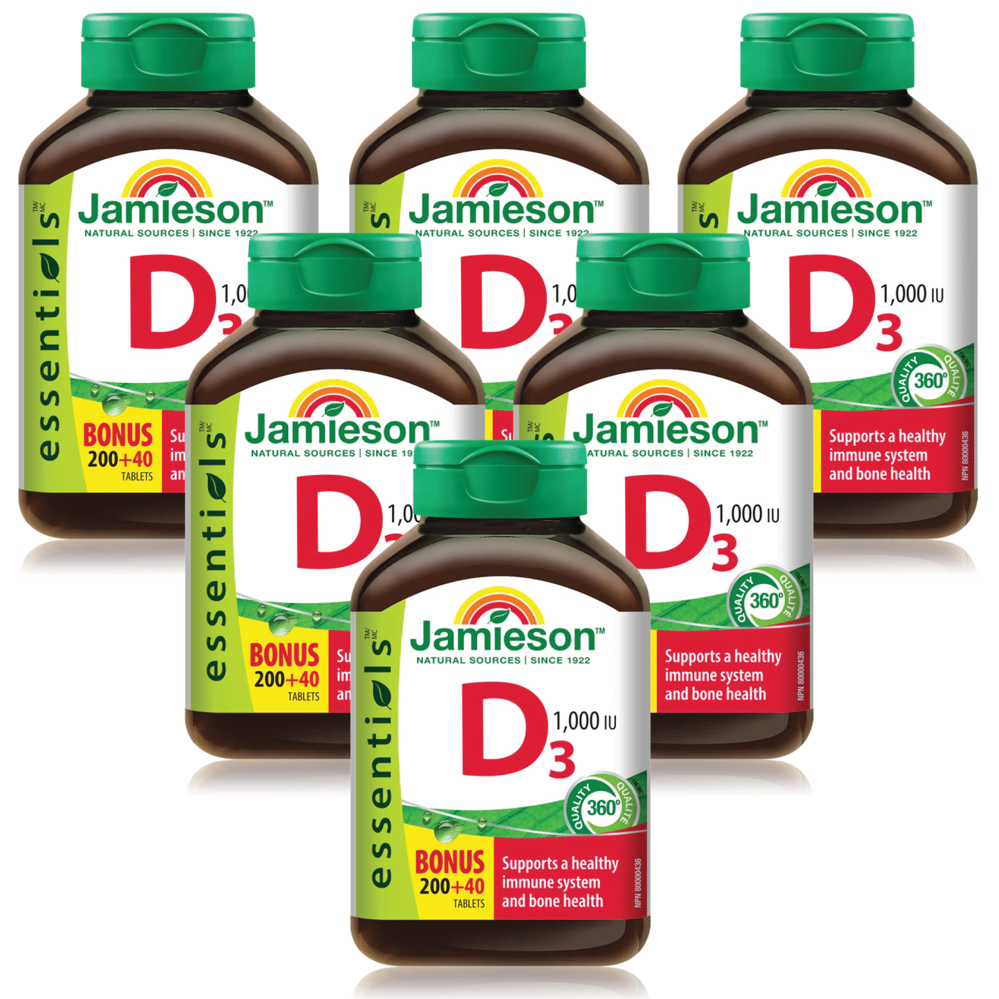 【優惠組合】6 x Jamieson 維生素D 1000 IU，特惠裝 200+40片
