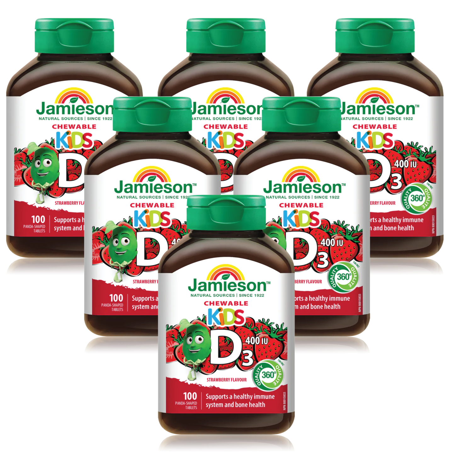 6 Pack x Jamieson Kid's Vitamin D 400 IU, Panda-shaped Strawberry flavour 100 tablets