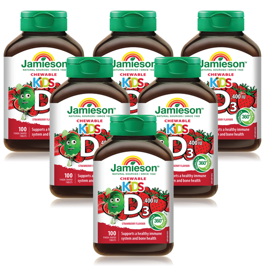 6 Pack x Jamieson Kid's Vitamin D 400 IU, Panda-shaped Strawberry flavour 100 tablets