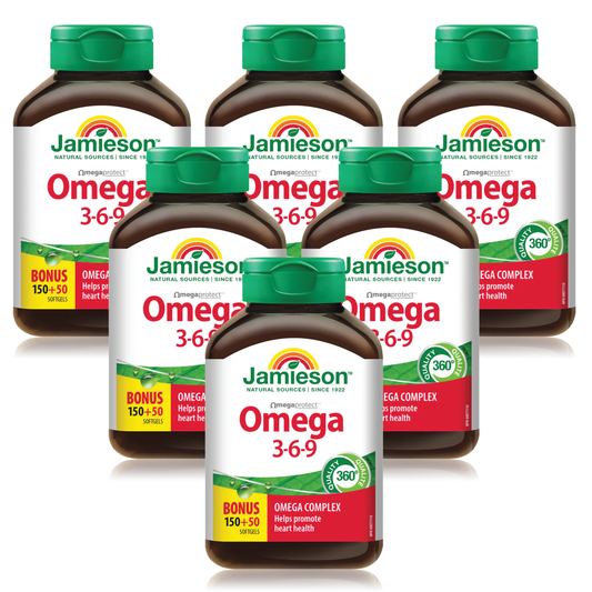 【優惠組合】6瓶 x Jamieson 健美生 Omega 3-6-9 魚油，150+50粒