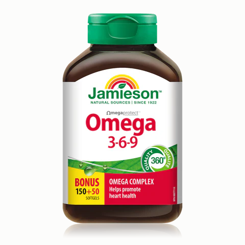 Jamieson Omega 3-6-9 supplement bottle on a white background