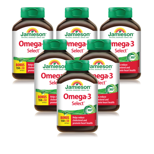 6 x Jamieson Omega-3 Select 1,000 毫克 200 粒软胶囊奖励套装
